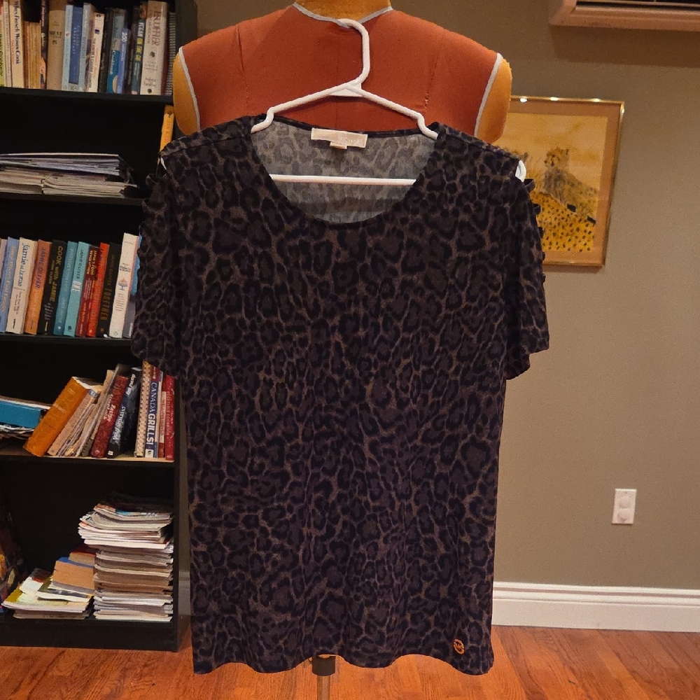 Michael Kors Black Leopard Print Short Sleeve Top